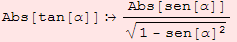 Abs[tan[α]] Abs[sen[α]]/(1 - sen[α]^2)^(1/2)