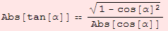 Abs[tan[α]]  (1 - cos[α]^2)^(1/2)/Abs[cos[α]]