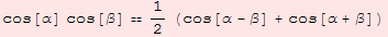 cos[α] cos[β] 1/2 (cos[α - β] + cos[α + β])