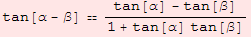 tan[α - β]  (tan[α] - tan[β])/(1 + tan[α] tan[β])