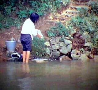 woman washing clothes