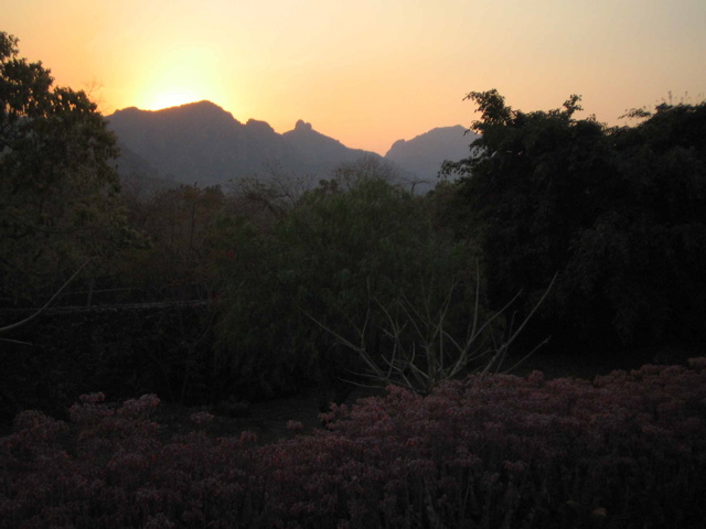 the mountain view at sunset