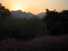 the mountain view at sunset